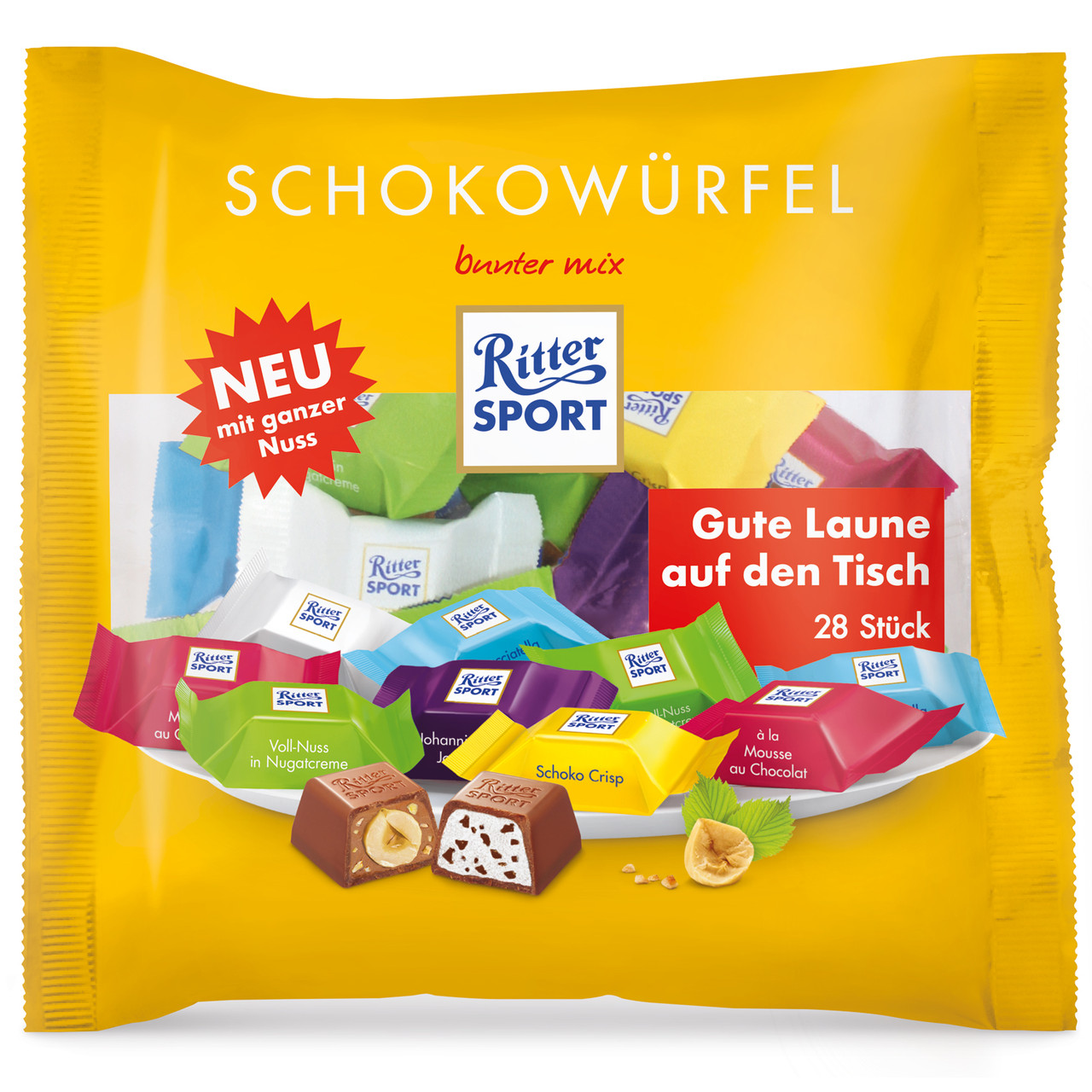 Цукерки Ritter Sport Schokowurfel Bunter Mix риттер спорт асорті 222 г.