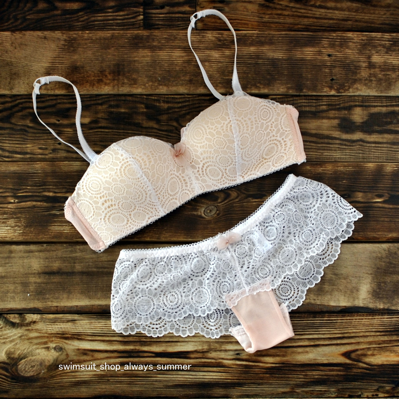 Комплект ажурного нижньої білизни рожевий, фото 1