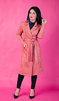 Демісезонне пальто із замші персикового кольору 44,46,48