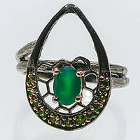 Оригінальний персень із зеленим оніксом і хромдіопсидами, розмір 17.6