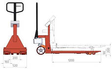 Гідравлічний візок із вагами 4BDU2000P-В бюджет 520x1200 мм (до 2000 кг), фото 3