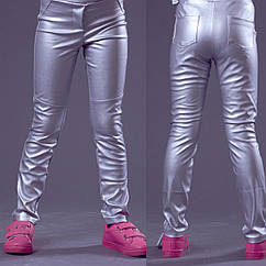 Гарні легінси на дівчинку екошкіра Срібло Розмір 128