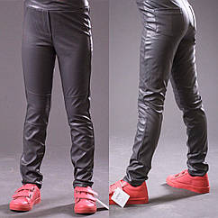 Гарні легінси на дівчинку екошкіра Сірі Розмір 146