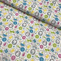 Ситець із різнобарвними кружечками на білому тлі, ширина 97,5 см
