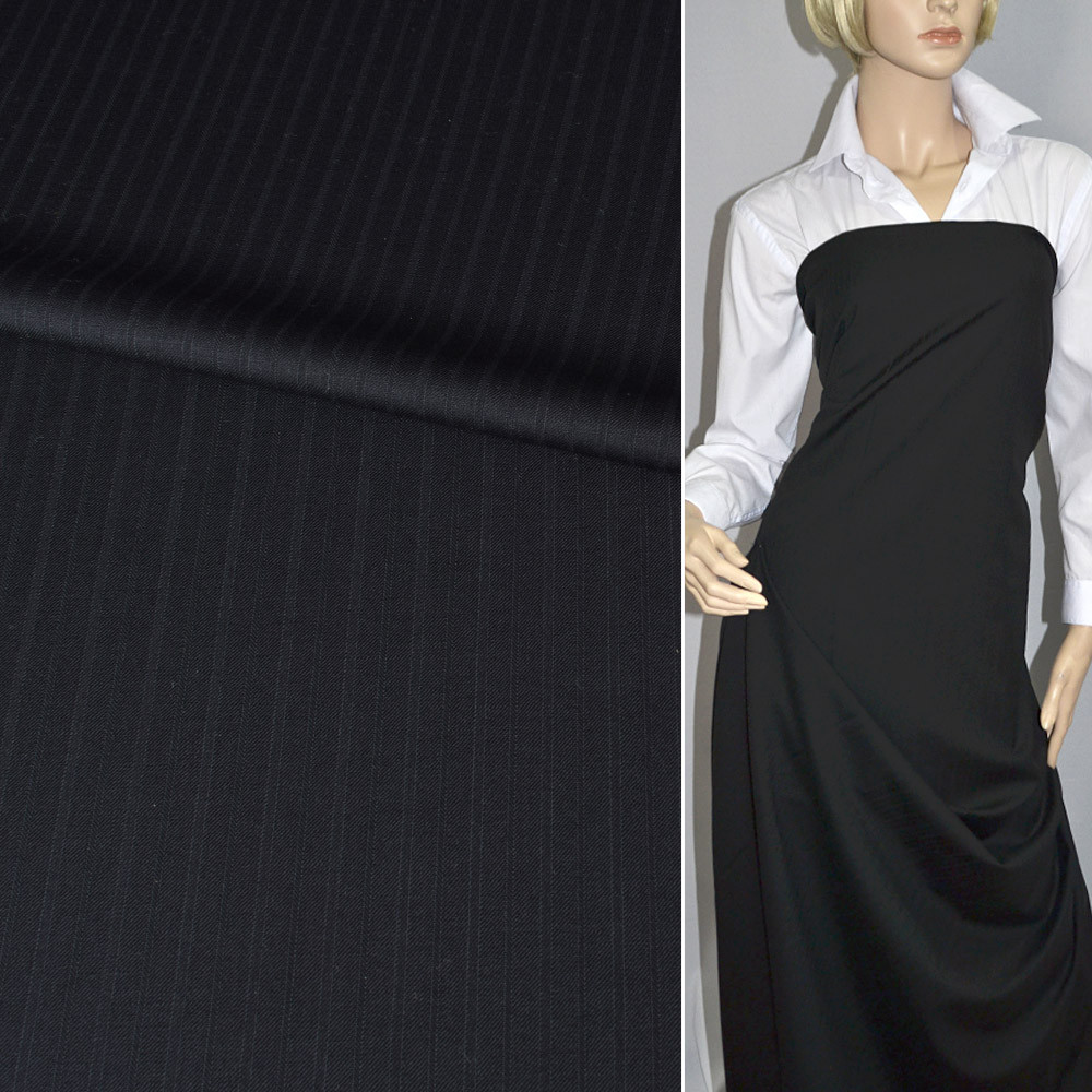 Вовна костюмна в смужки подвійні вузькі чорна HUGO BOSS, ш.150