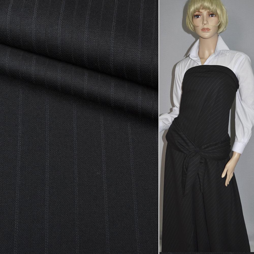 Вовна костюмна в смужку сіру чорна HUGO BOSS, ш.150