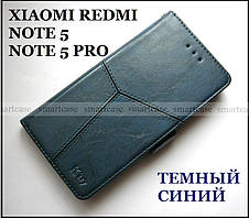 K'try темний синій чохол книжка + портмоне Xiaomi Redmi Note 5 Pro у шкірі PU