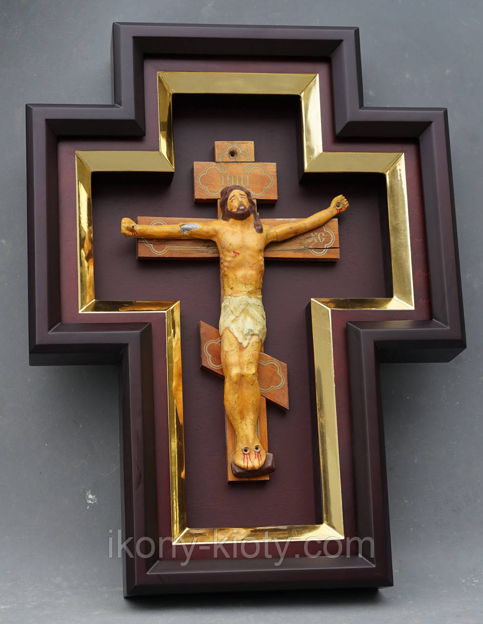 Кіот для хреста або розп'яття з золоченої рамою., фото 1