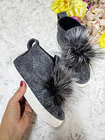 Стильная детская обувь из войлока с помпоном мех чернобурки для девочки подростковые с 32 размера
