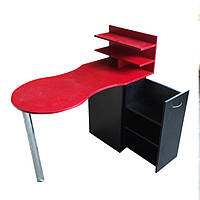 Красный маникюрный стол с ящиком "карго" и полочками для лаков