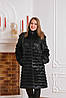 Довга шуба з нутрії з фігурним стриженням і вортником, фото 2