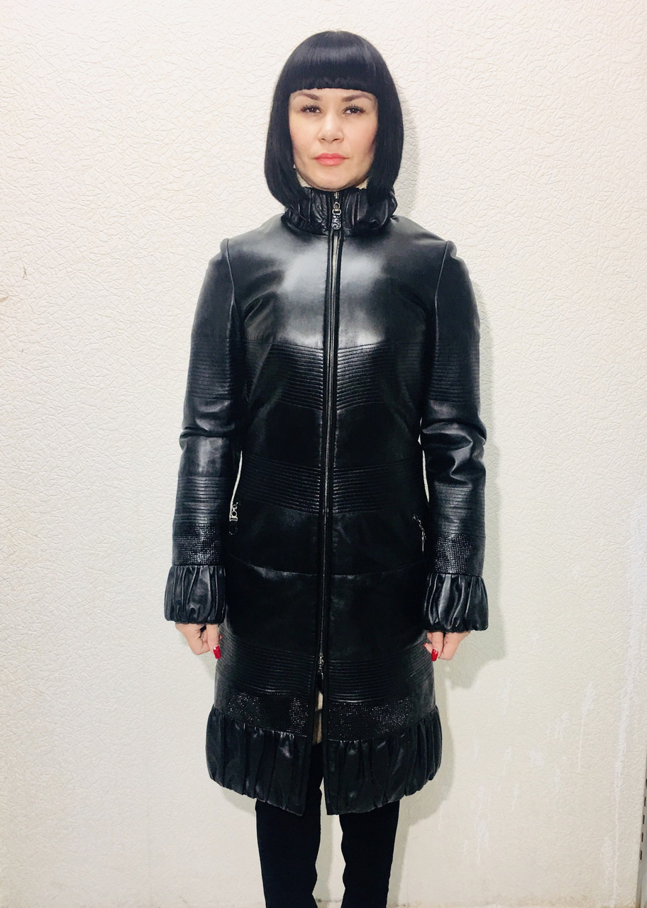 Пальто шкіряне натуральне жіноче ADAMO чорне