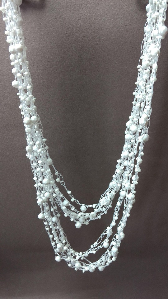 [ 140см ] Намиста павутинка з круглими підвісочками біла, фото 1