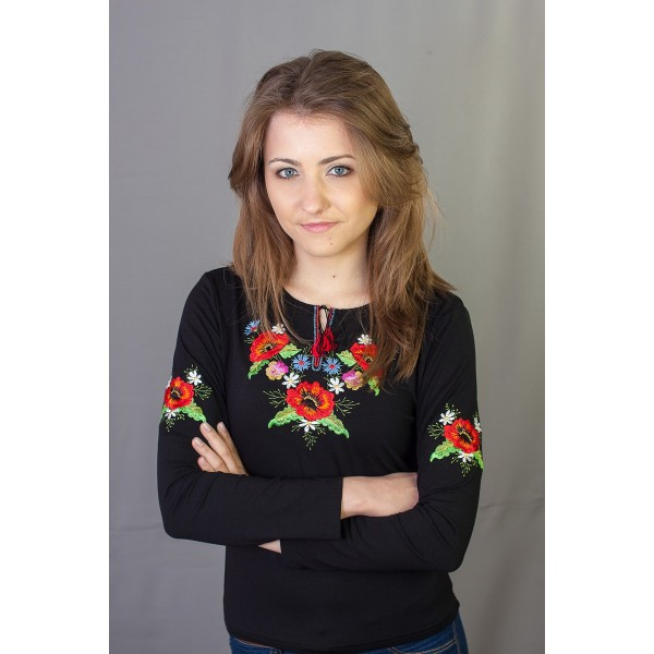 Футболка вишита "Букет братчики" чорна 48