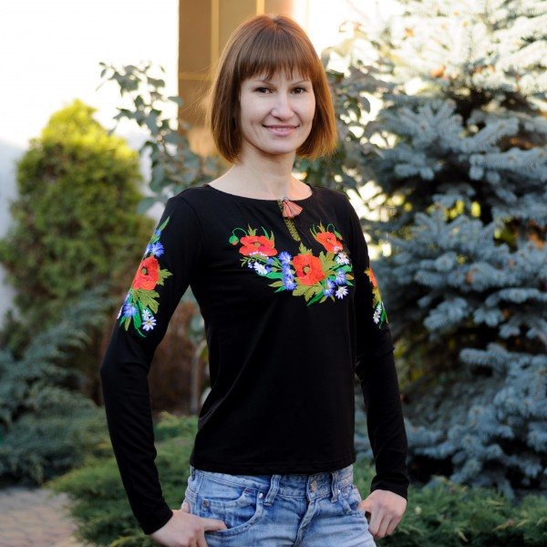 Футболка вишита "Літо" чорна 46