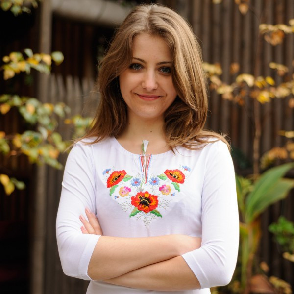 Футболка вишита "Букет братчики" біла, 3/4 рукав