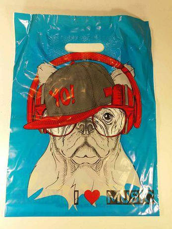 Поліетиленовий пакет з прорізною ручкою розмір 30х37 "Собачка" 50 шт/уп., фото 3