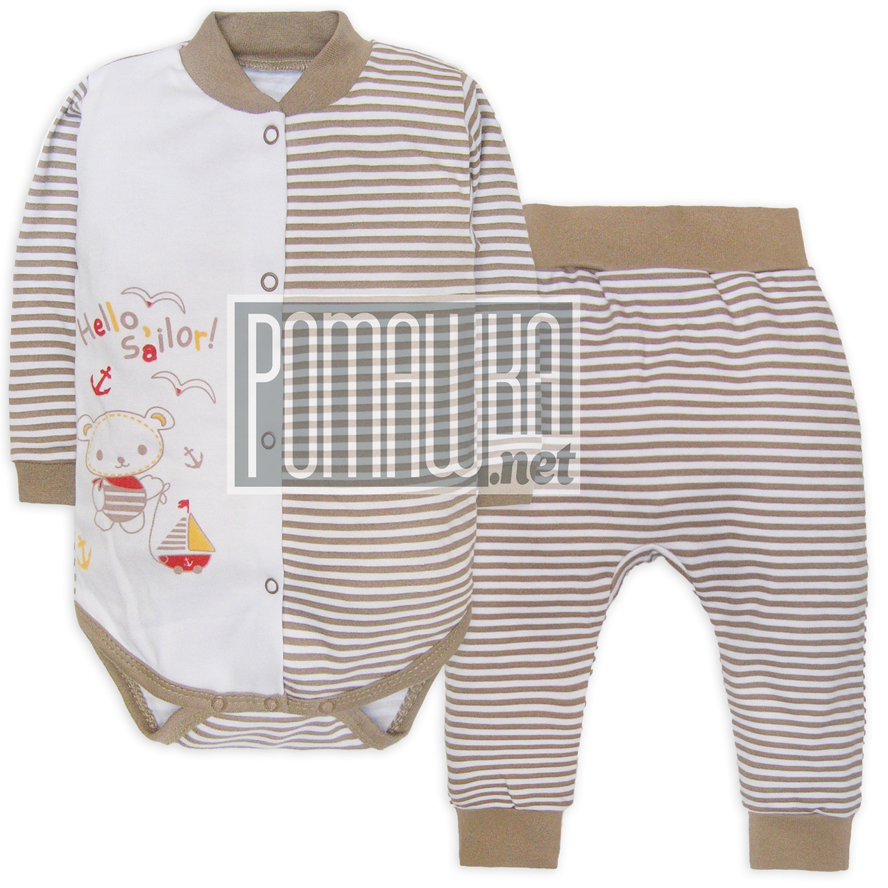 Комплект (костюмчик) для новонародженого р. 68 демісезонний тканина ІНТЕРЛОК 100% х/б 4198 Коричневий