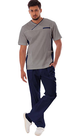 Чоловічий медичний костюм Орест сірий з синім - Костюм для масажиста, фото 1
