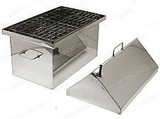 Коптильня гарячого копчення 2 мм 530х320х450 мм "Сімейна" з кришкою будиночком + ТЕРМОМЕТР з нержавіючої сталі з гідрозатвором, фото 3