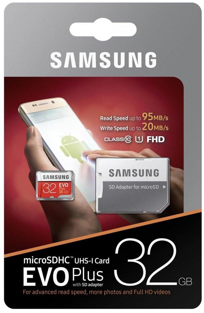 Картка пам'яті Samsung 32GB microSDHC C10 UHS-I R95/W20MB/s Evo Plus + SD адаптер