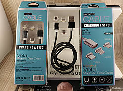 Магнітний кабель DM-M15 3 в 1 (Micro Usb, type-c, lighting) 1,2 м чорний