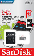 Карта памяти SanDisk 64GB microSDXC C10 UHS-I R80MB/s Ultra + SD