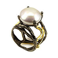 Серебряное кольцо с крупной натуральной жемчужиной барокко