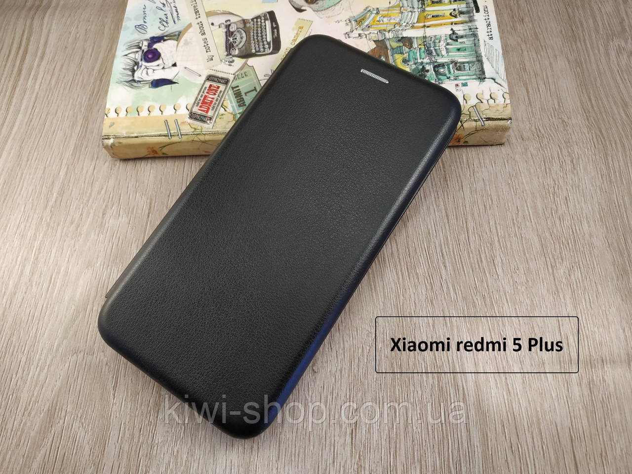Чорна магнітна чохол-книжка для Xiaomi redmi 5 Plus з візитницею