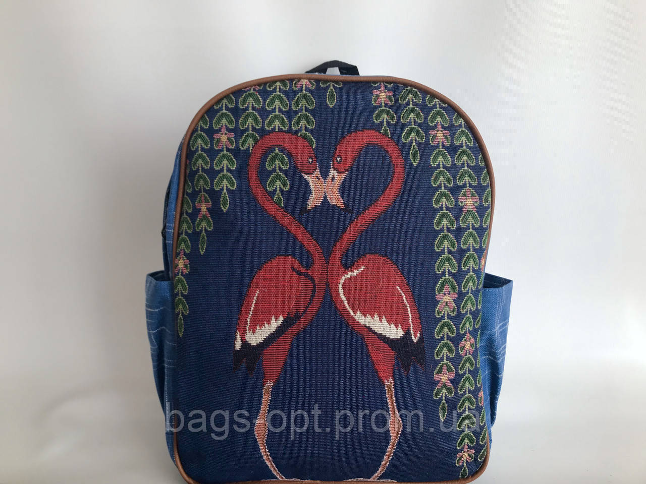 Синій текстильний лляної молодіжний рюкзак з Фламінго Одеса 7 км, фото 1