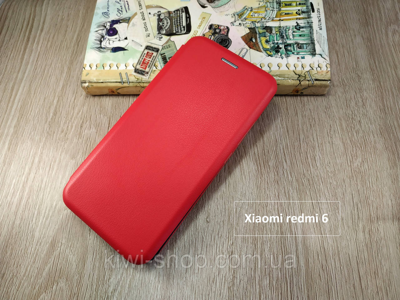 Червона магнітна чохол-книжка для Xiaomi redmi 6 з візитницею