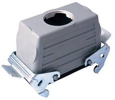 Корпус для промислового роз'єму багатоконтактного багатополюсного типу HDC (Heavy Duty Connectors) 16P+E / 16A / 500V, кабельний для контактів "мама" зверху enter