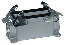 Корпус для промислового роз'єму багатоконтактного багатополюсного типу HDC (Heavy Duty Connectors) 16P+E / 16A / 500V, накладної для контактів "мама" введення кабелю з двох боків