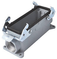 Корпус для промислового роз'єму багатоконтактного багатополюсного типу HDC (Heavy Duty Connectors) 24P+E / 16A / 500V, накладної для контактів "мама" введення кабелю збоку