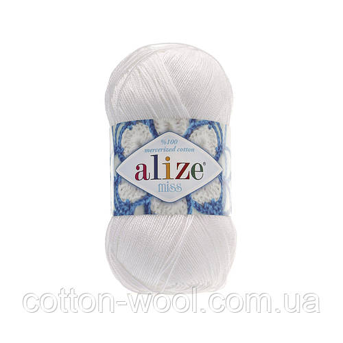 Купить Alize Miss (Ализе Мисс) 100% мерсеризованный хлопок 55 белый ...