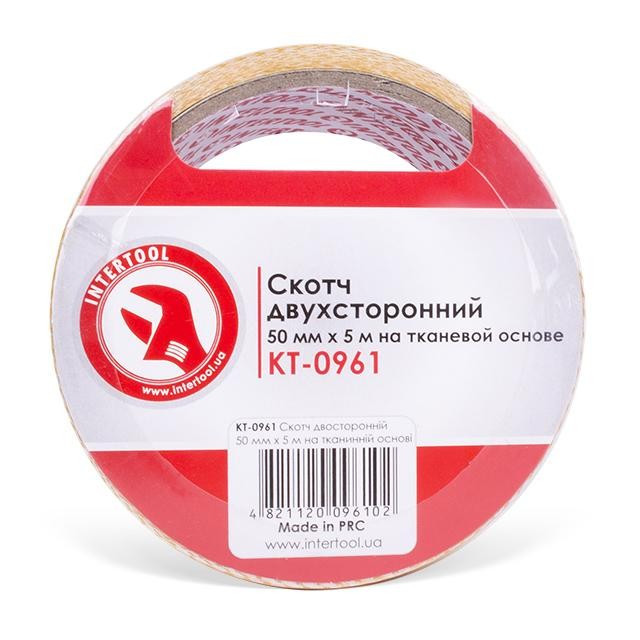 Скотч двосторонній 50 мм*5 м на тканинній основі INTERTOOL KT-0961, фото 1