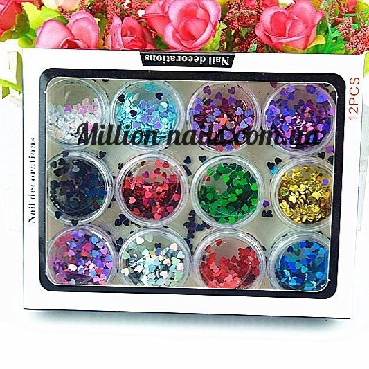 Набір для дизайну нігтів сердечка(кольорові),12 шт в упаковці