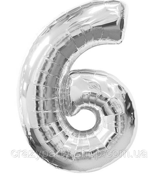 Куля фольгована Цифра 6 Срібляста, фото 1