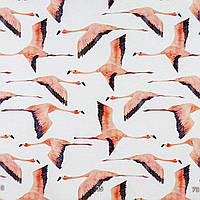 Декоративна тканина з великими рожевими птахами на білому тлі 400379v1