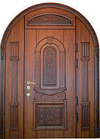 Двери уличные, модель 40 Элит 1600*2500, 3D фрезеровка, объемные элементы, патина, фрамуга, арочная