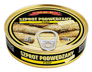 Шпроти в олії Szproty Podwedzany M&K Польща, 160 гр.