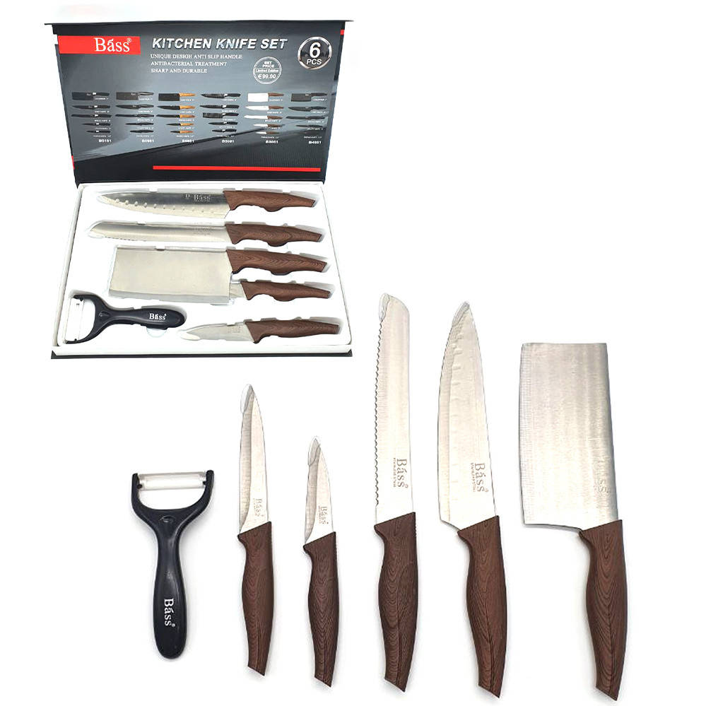 

Ножи кухонные Набор острых ножей 6в1 BASS из нержавеющей стали лазерной заточки керамическая Овощечистка