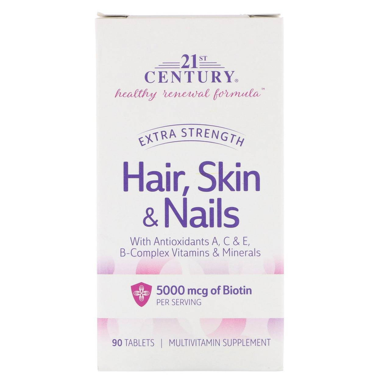

Витамины для волос, кожи и ногтей, Hair, Skin & Nails, 21st Century, 90 таблеток