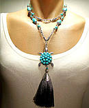 Прикраса -трансформер з бірюзою, кулоном і пензликом, фото 9