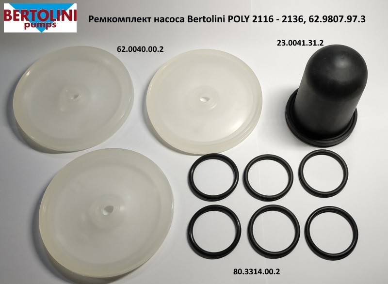 Ремкомплект насоса Bertolini POLY 2116 - 2136, 62.9807.97.3