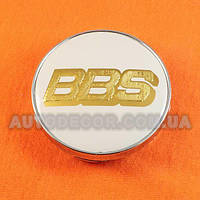 Колпачки заглушки на литые диски BBS (60/56/10) белый/золотой логотип