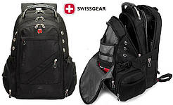Рюкзак міський SwissGear універсальний, для ноутбука, чохол від дощу, роз'єм USB і 3.5 jack Чорний
