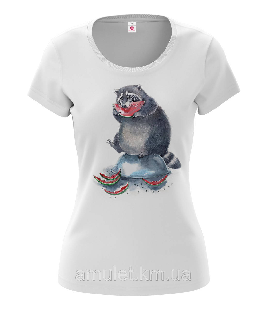 Жіноча футболка з малюнком "Єнот і кавун"