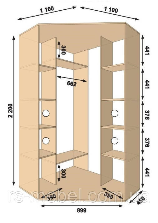 Шафа-купе кутова 1100х1100х2200, 2 двері (Алекса), фото 1