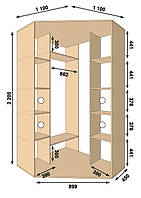 Шкаф-купе угловой 1100*1100*2200, 2 двери (Алекса)